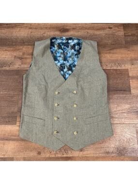 Indochino Suit Vest Mens M? Beige Gray Double-Breasted Floral Lining Wedding